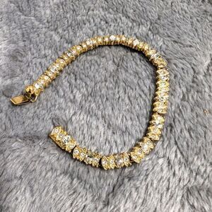 Vintage 1990's Goldtone Marquee & Round Cut Cubic Zirconia Bracelet